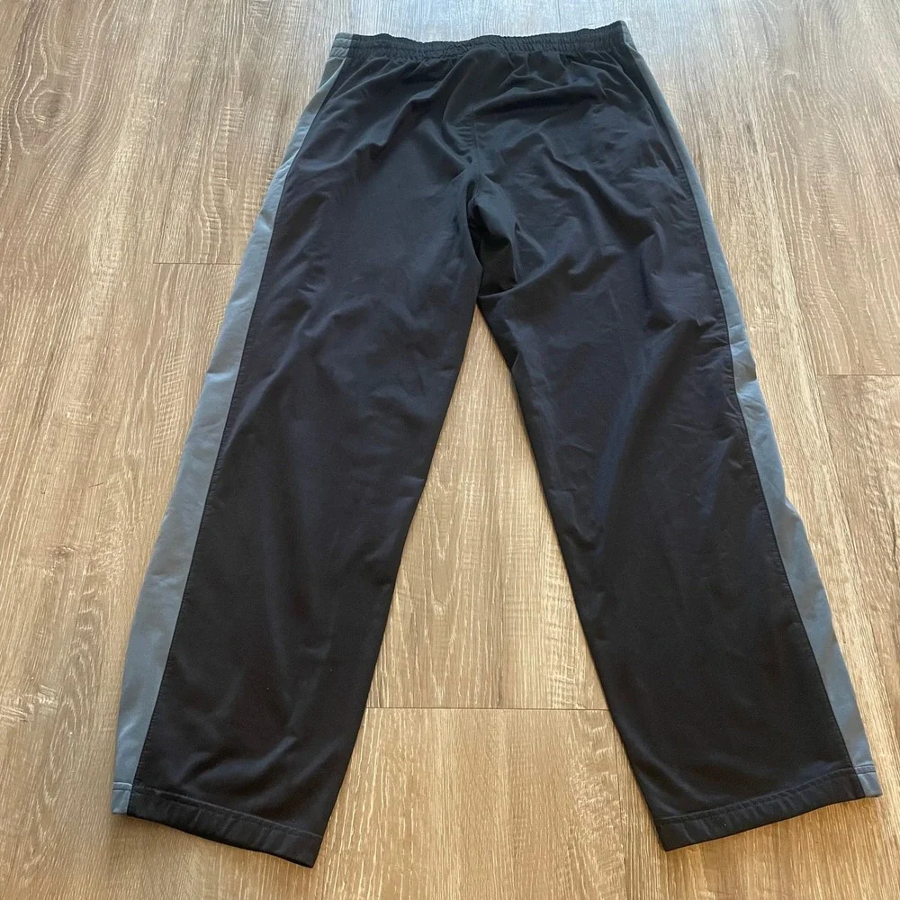 Spalding Mens Athletic Pants Large Black Polyester Grey Side Stripe Track Pants